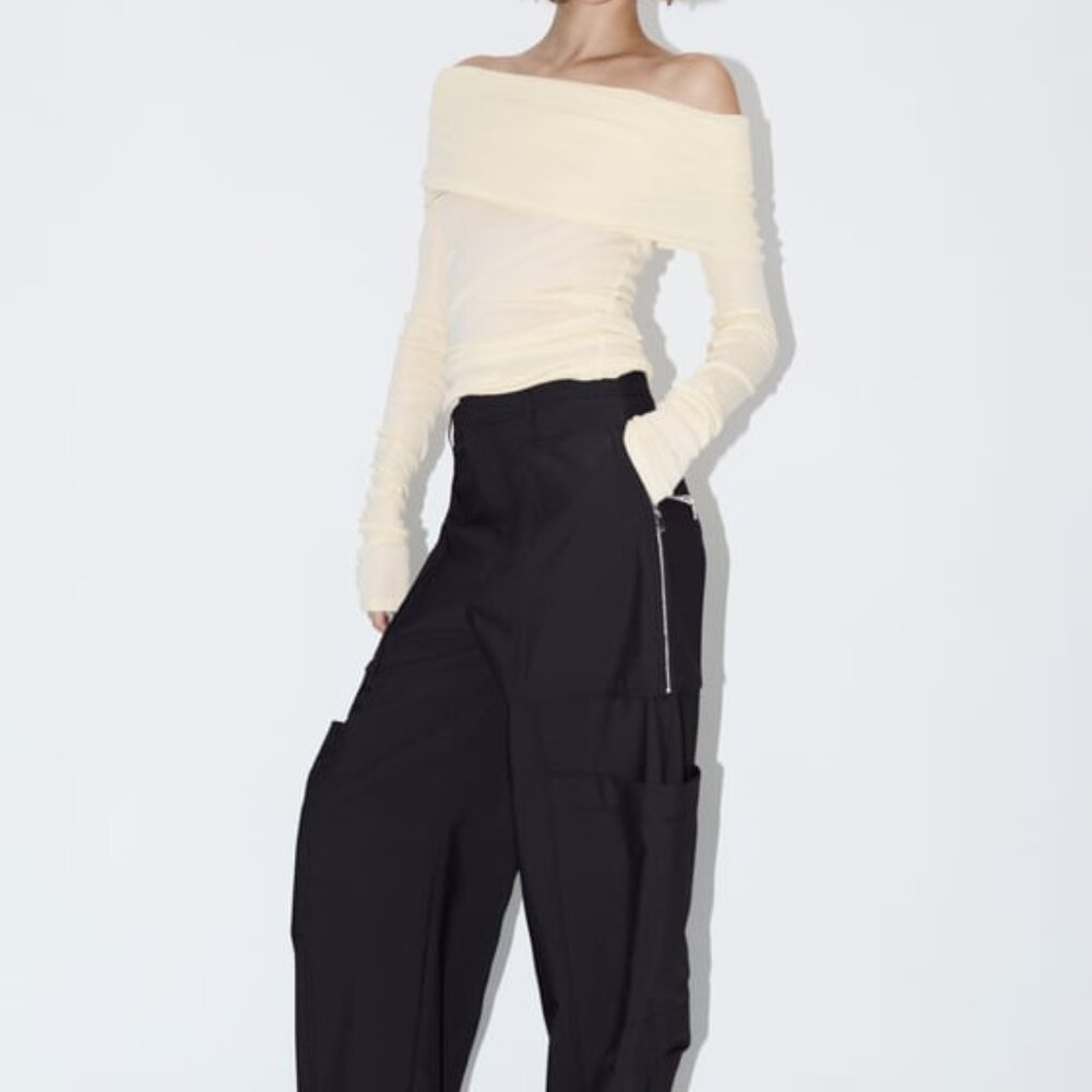 Zara Pants Women's Small Black ZW Collection Zippered Cargo Oversized Baggy NWT